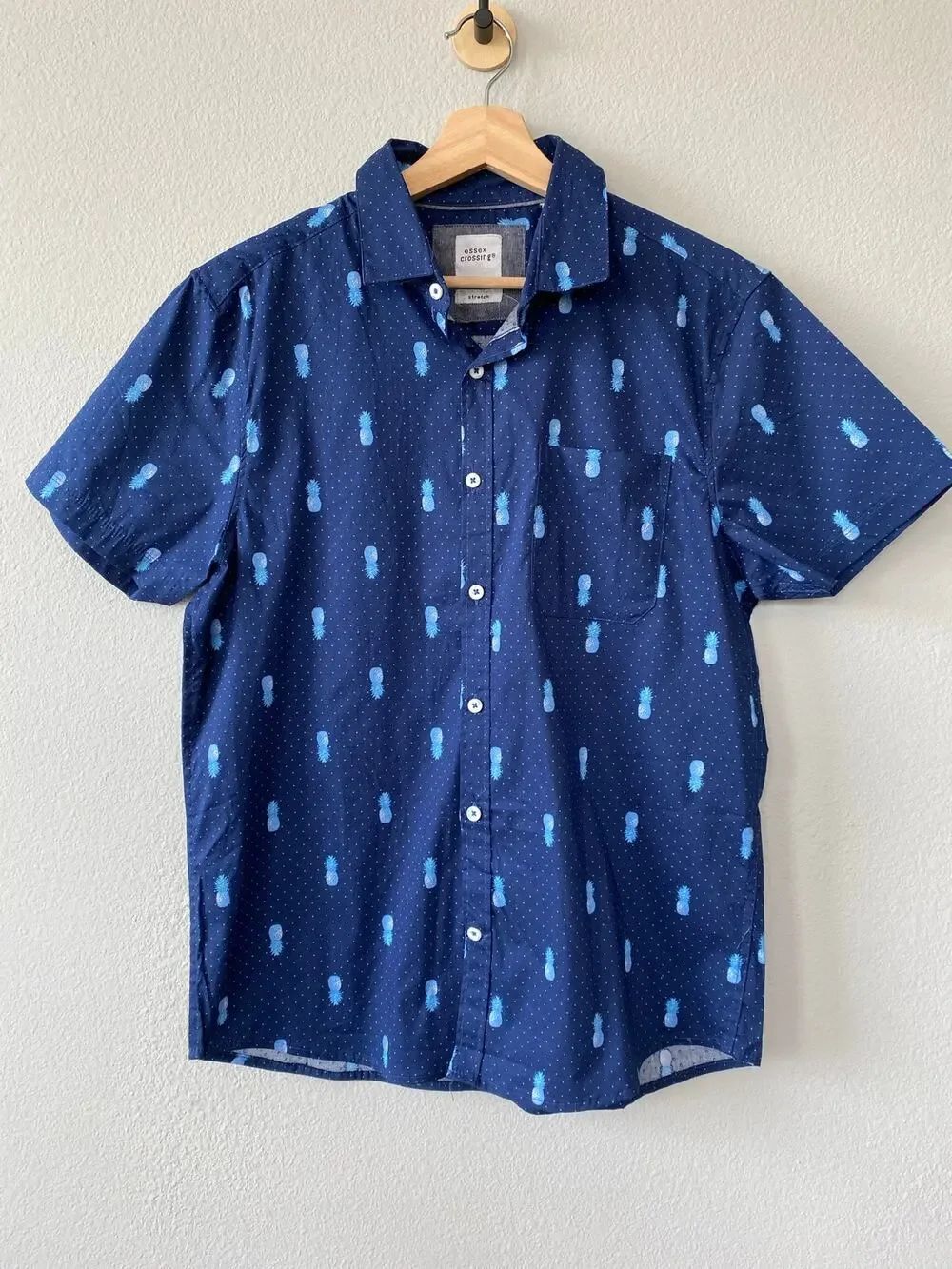 Essex Crossing Men's M Navy Pineapple Stretch Cotton Button Shirt Resort Wear